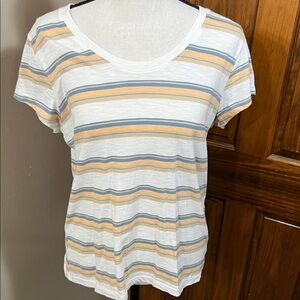 SO Women's Short Sleeve Striped Tee - White, Yellow, Blue